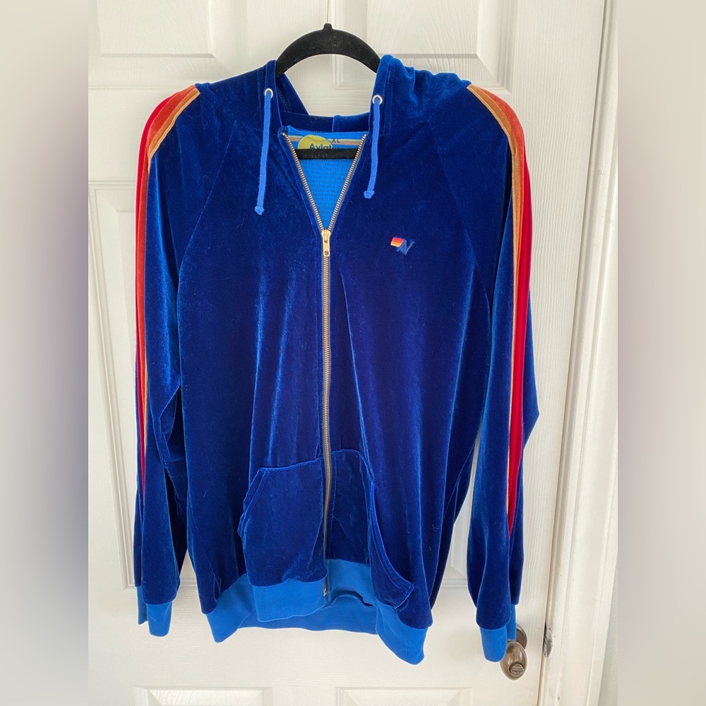 Aviator Nation velvet blue zip up hoodie size XL